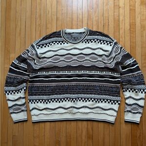 VTG 90s Unbranded Coogi Style 3D Knit Multicolored Grandpa Sweater Sz. XL